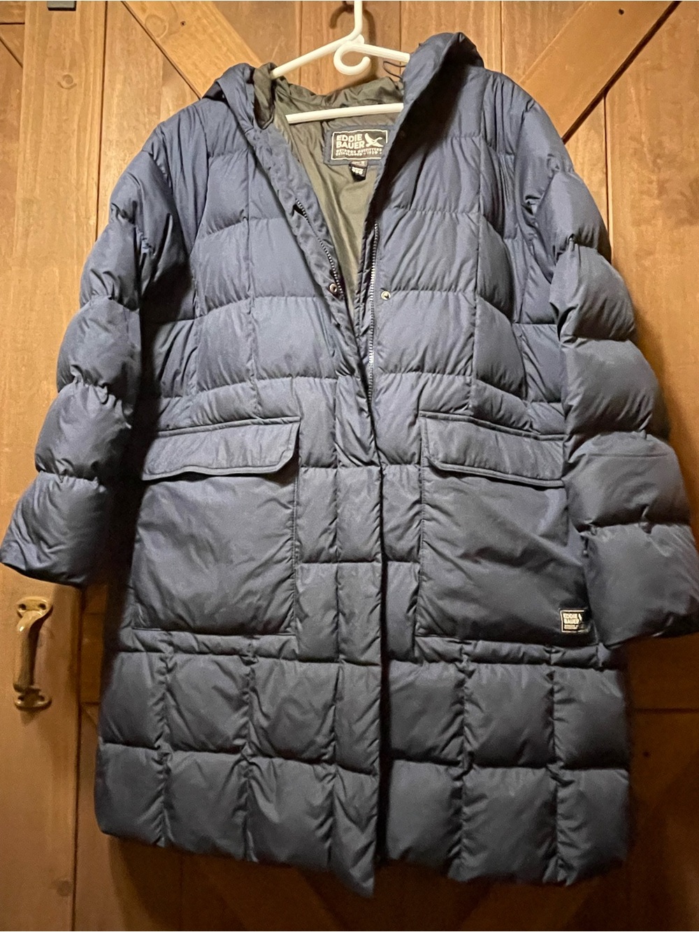 Eddie Bauer Navy Quilted Hooded Long Puffer Coat